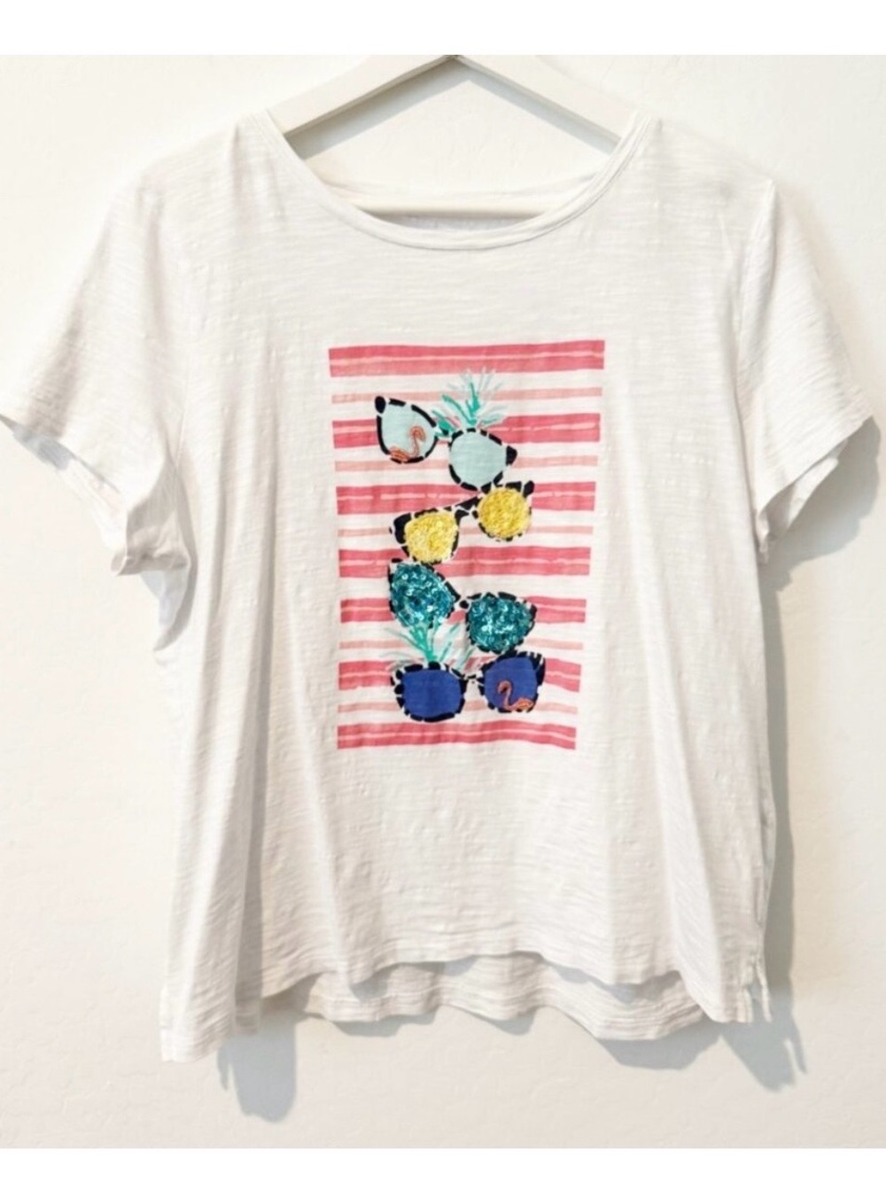 Talbots Shirt Size XL Petite Sunglasses Sequin‎ Summer Travel Coastal Vacation